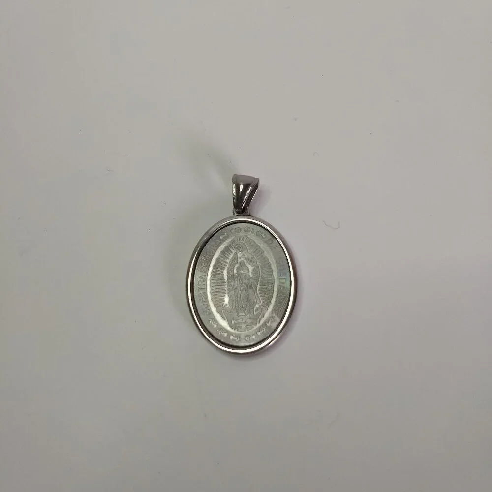 Nuestra Senora De Guadalupe Etched Oval Stainless Steel Pendant Religious Gift